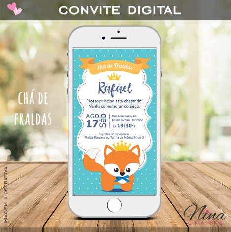 Convite Digital Chá de Fraldas Raposa Real