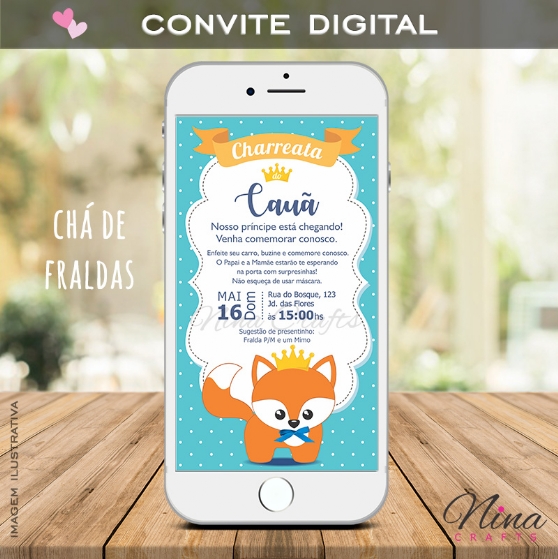 Convite Chá de Fraldas Raposa Real